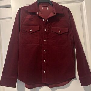 Evereve Women's Suede Burgundy Button-Down Shirt Jacket
